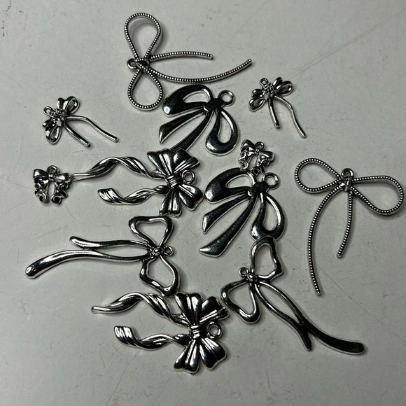 Silver Bow Charms for Jewelry Making - Picture 1 of 2